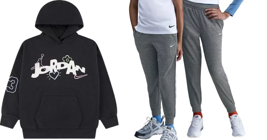 stock images of two kids wearing Nike clothing