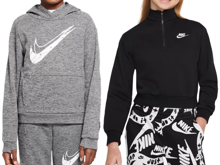 Nike Multi Stain Repel Big Kids' Therma-FIT Hoodie and Nike Sportswear Club Fleece Big Girls 1:2-Zip Long-Sleeve Top