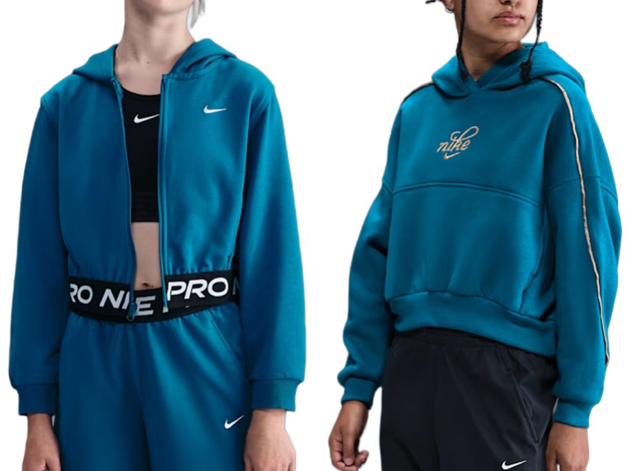 Nike Pro Fleece Big Kids Dri-FIT Full-Zip Hoodie and Nike Sportswear Club Fleece Big Kids Boxy Hoodie