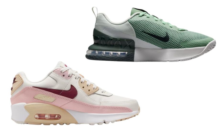 Nike air Max shoes in pink and green