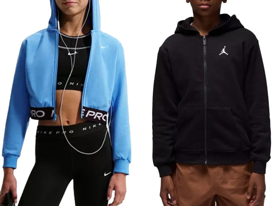 Stock images of two kids wearing Nike hoodies