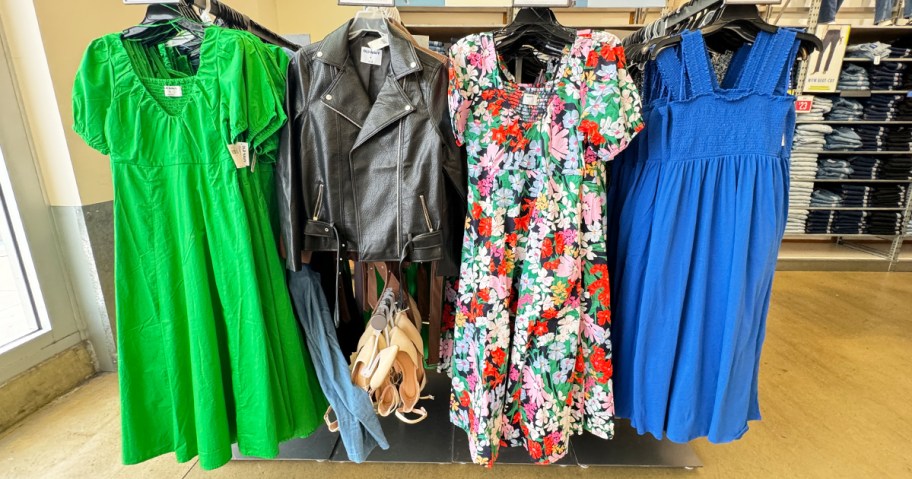 dresses on display rack in old navy store