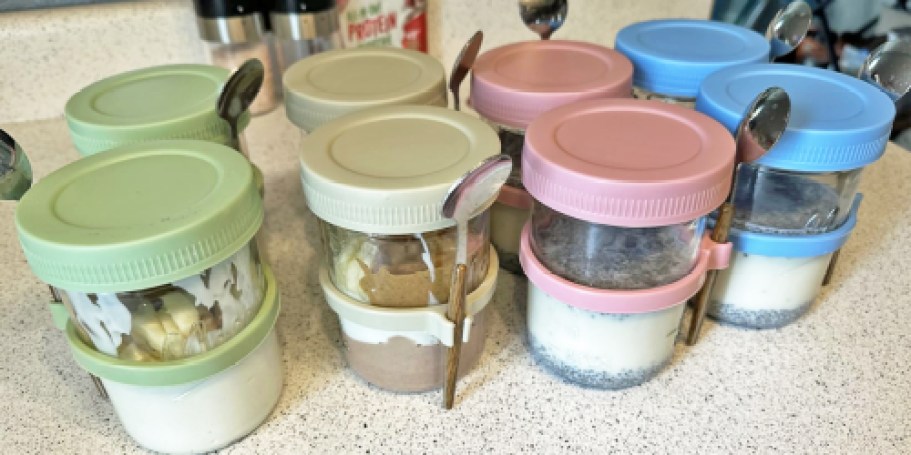 Glass Overnight Oats Containers 6-Pack Just $17.99 on Amazon (Includes Topping Cup & Spoon)