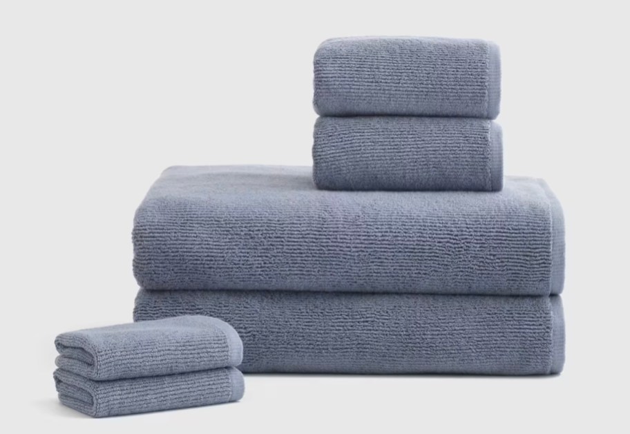 blue stack of bath towels