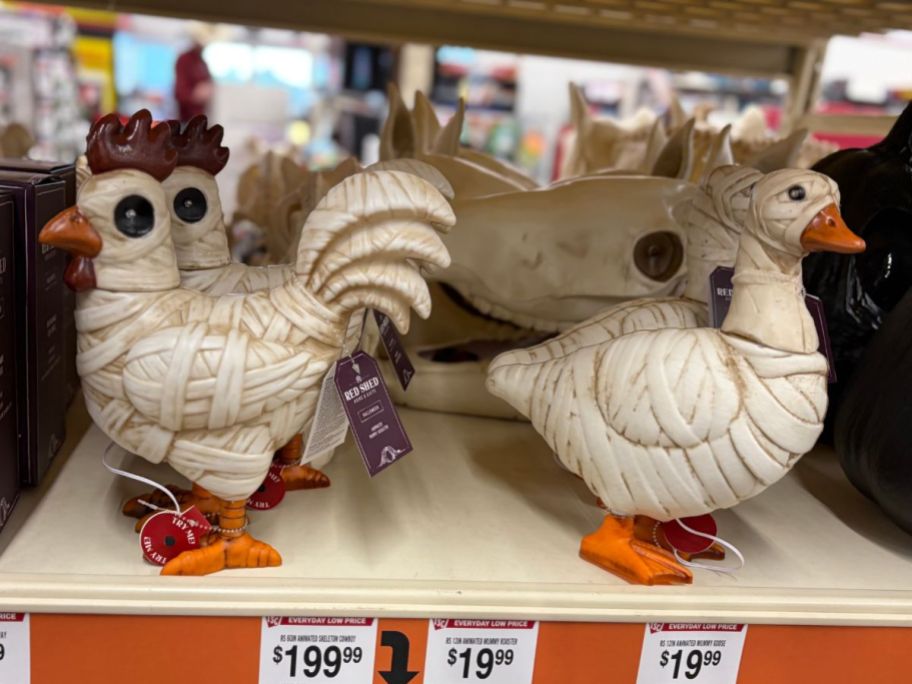 Red Shed Mummy Rooster and goose Halloween Animatronics in store