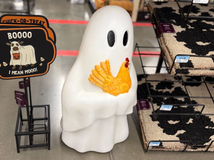 Red Shed 27" Ghost Holding Chicken Halloween Statue in store