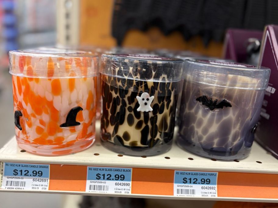 Red Shed Scented Halloween Candles on shelf in store