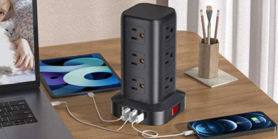 Surge Protector Tower w/ 12 Outlets & 4 USB Ports Just $16.99 on Amazon
