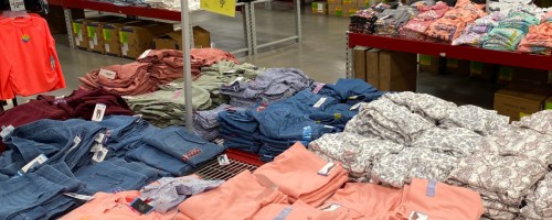 Sam's Club clothing on display inside warehouse