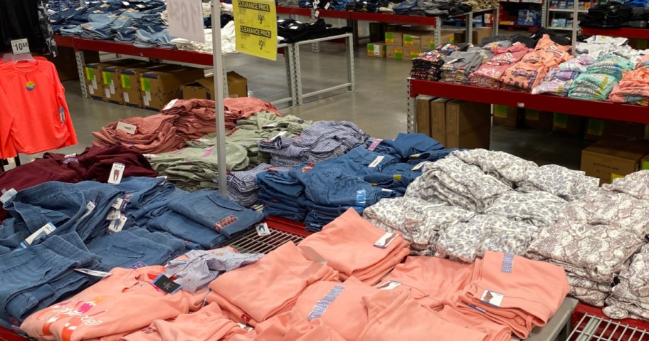 Sam's Club clothing on display inside warehouse