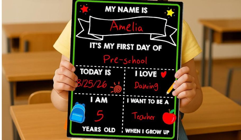 person holding School sign
