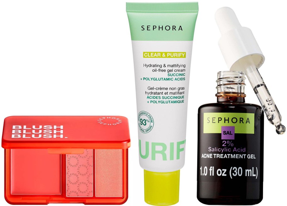 Sephora Collection Blush Blush Blush. Cream & Powder Palette, Hydrating & Mattifying Oil-Free Gel Cream, Acne Treatment Gel