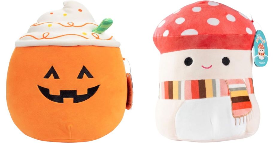 Squishmallows 10" Halloween Lester Pumpkin Spiced Latte and Fall Malcolm Mushroom