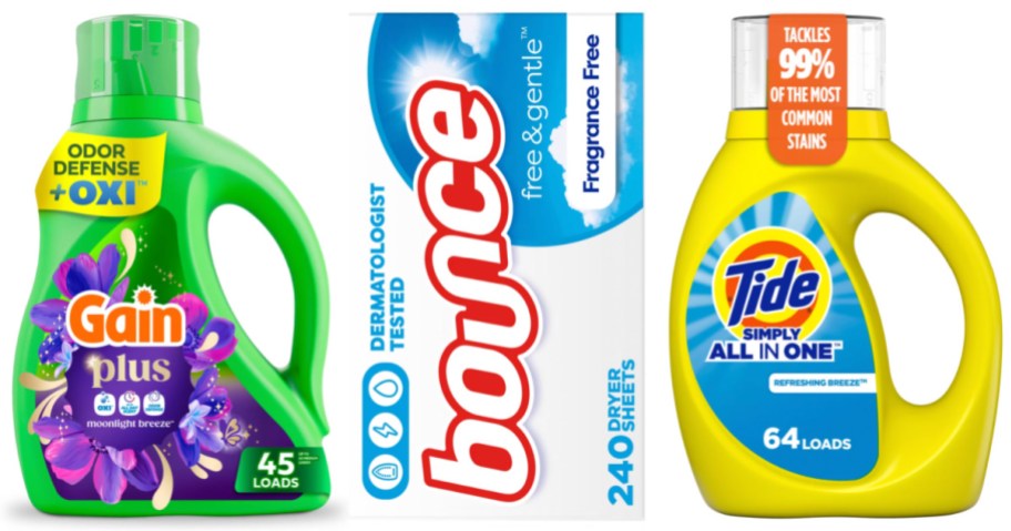 liquid laundry detergent and dryer sheets