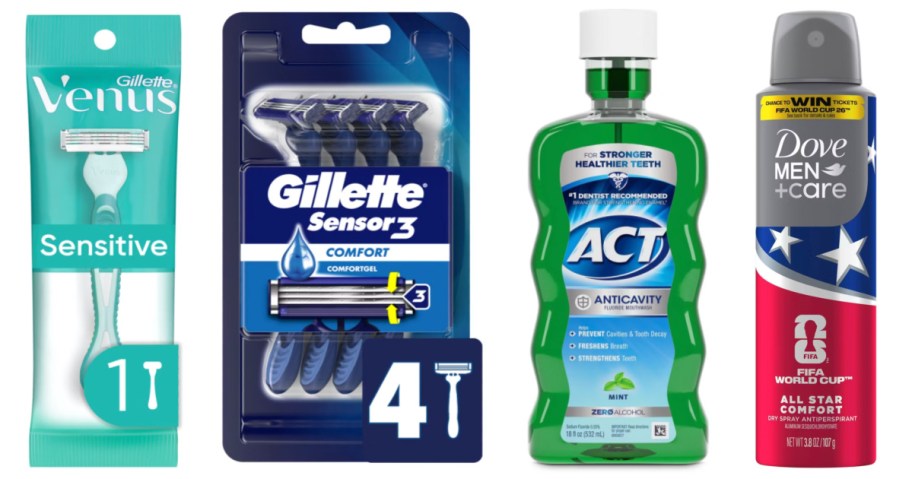 disposable razors, mouthwash and deodorant spray