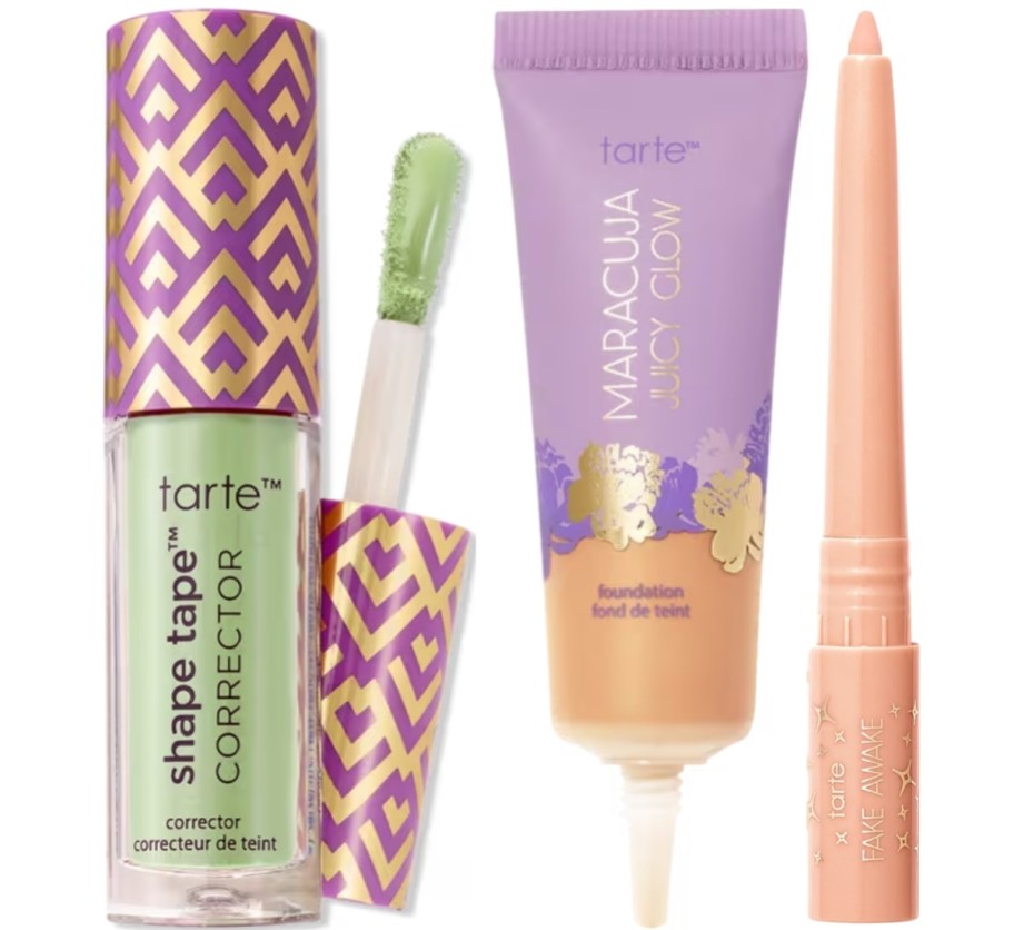 tarte shape tape corrector,, maracuja concealer and fake awake eyeliner minis