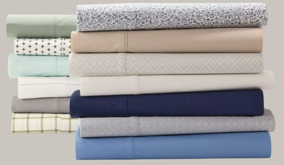The Big One Easy Care 275-Thread Count Sheet Set w/ Pillowcases stacked