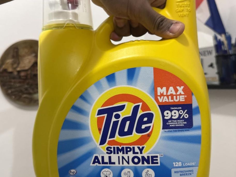 A bottle of Tide Simply Laundry detergent