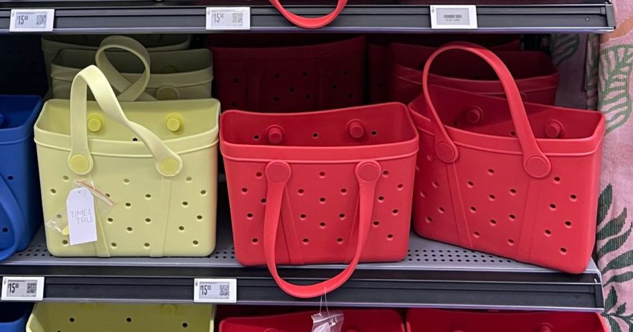 Time and Tru Women's Mini Beach Tote Bags on shelf in store