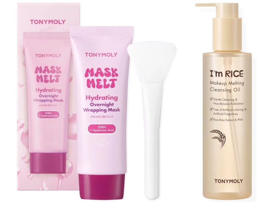 TonyMoly Mask Melt Hydrating Overnight Wrapping Mask and I'm Rice Makeup Melting Cleansing Oil