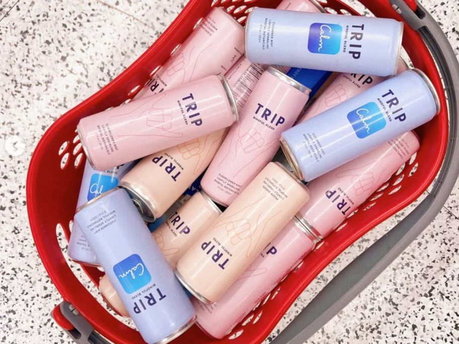 A Target basket with Trip Mindful Blend Drinks in it