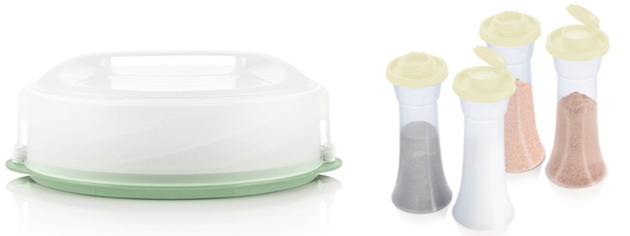plastic cake carrier and seasoning shaker set