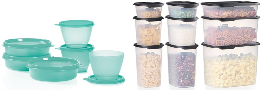 teal and clear tupperware food storage sets