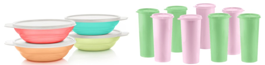 colorful plastic bowls and tumbler sets