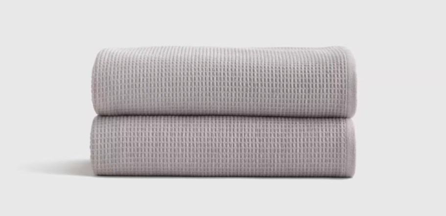 stack of two gray bath towels