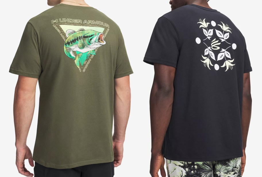 two men in green and black graphic tees
