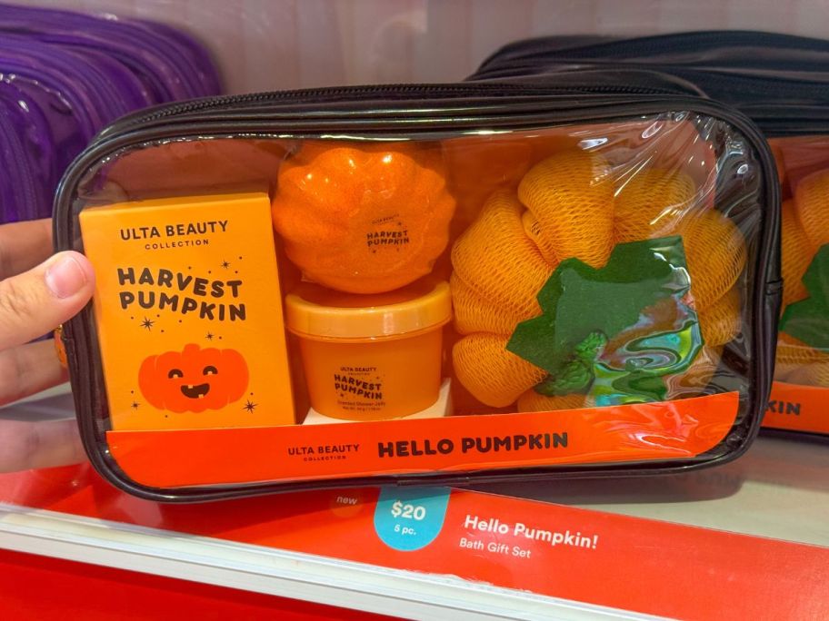 hand holding ULTA Beauty Collection Hello Pumpkin! Bath Gift Set in store