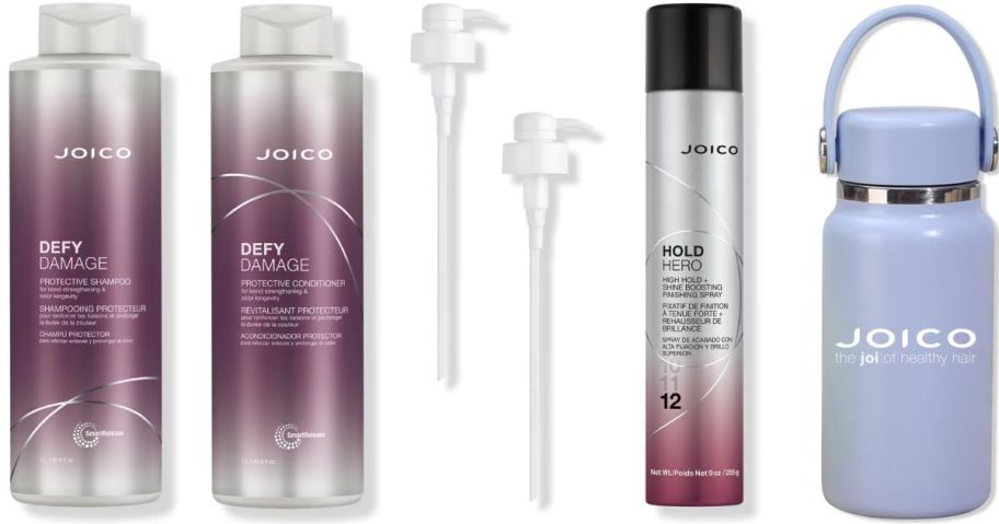 Stock images of two Joico Liters, Pumps, Hair Spray and Water Bottle