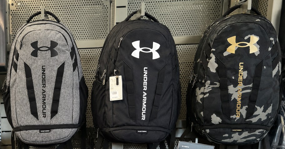 under armour backpacks on display in store