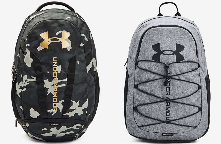 camo and grey backpacks