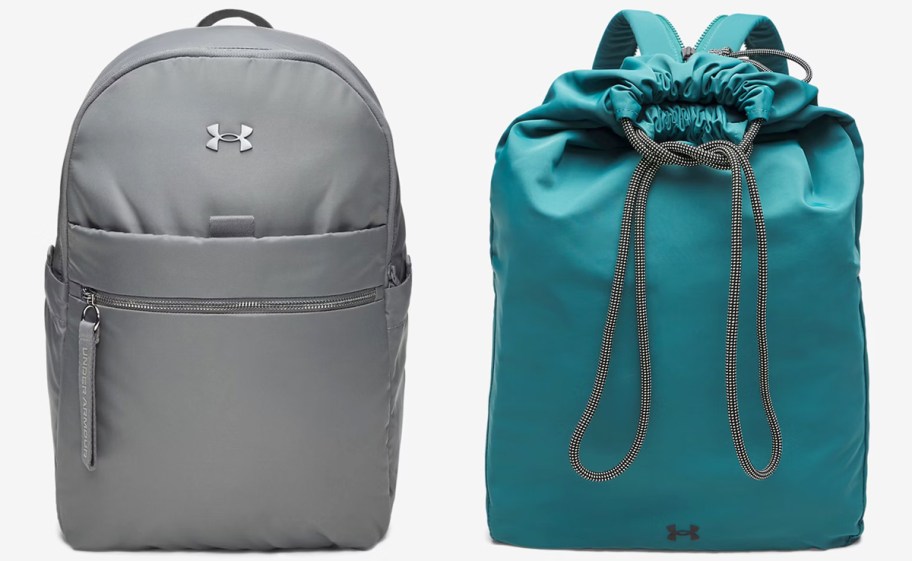 grey and teal backpacks