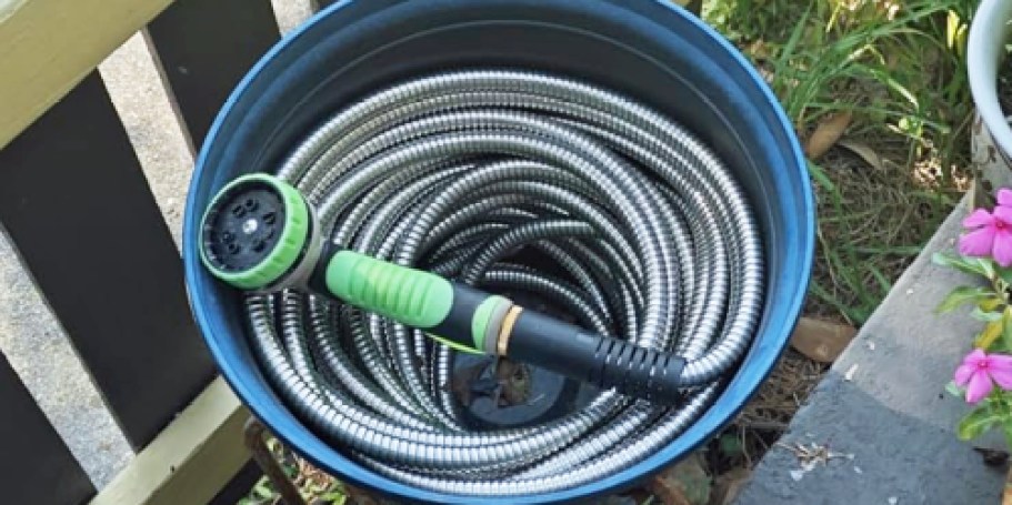 Stainless Steel 50′ Garden Hose w/ Nozzle Just $17.99 Shipped for Prime Members (Reg. $36)