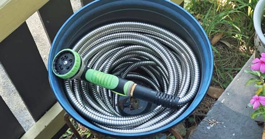 Stainless Steel 50′ Garden Hose w/ Nozzle Just $17.99 Shipped for Prime Members (Reg. $36)