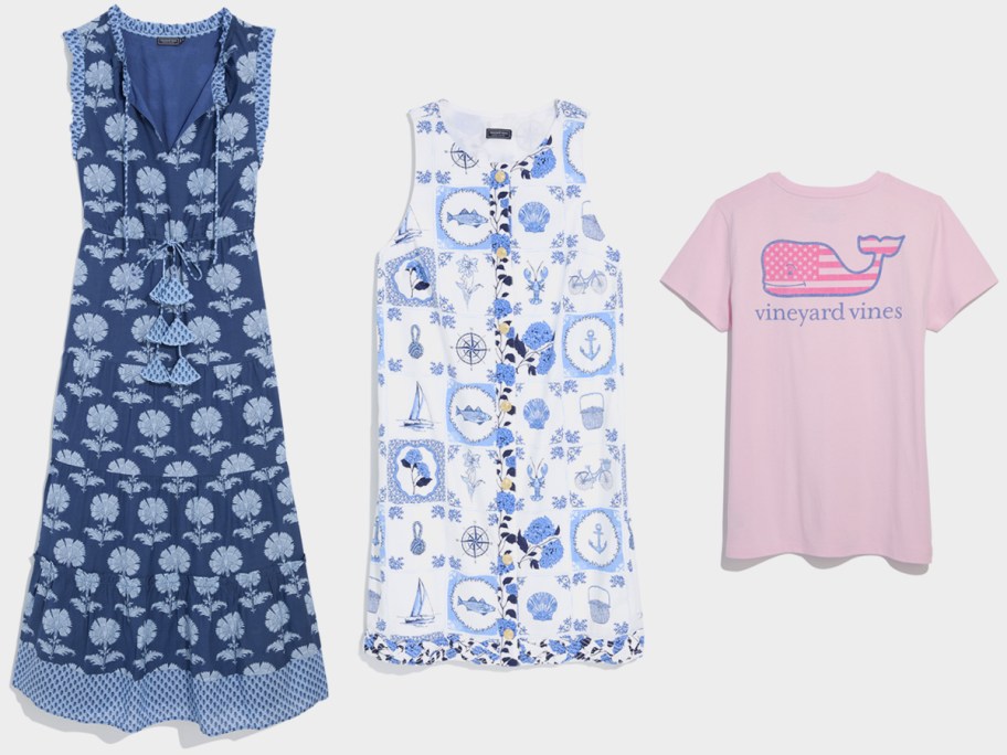 Vineyard Vines Women's Abigail Dress, Sarah Shift Dress, Tonal New Flag Whale Pocket Tee