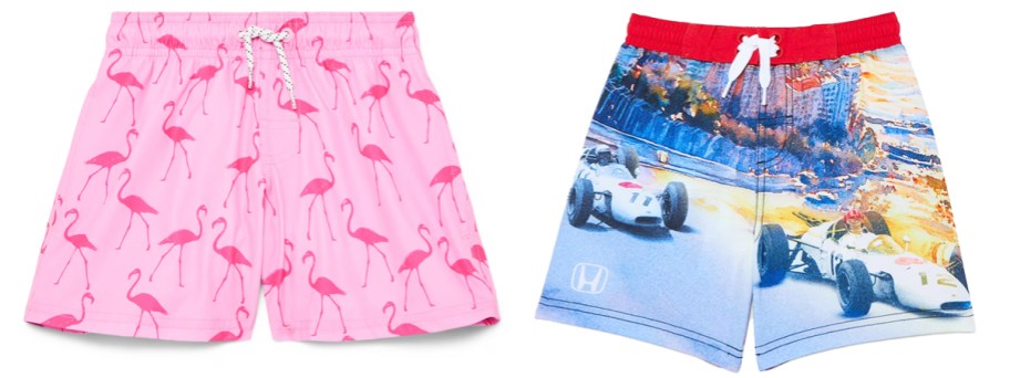 pink and blue swim trunks