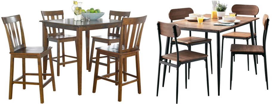 two wood dining sets