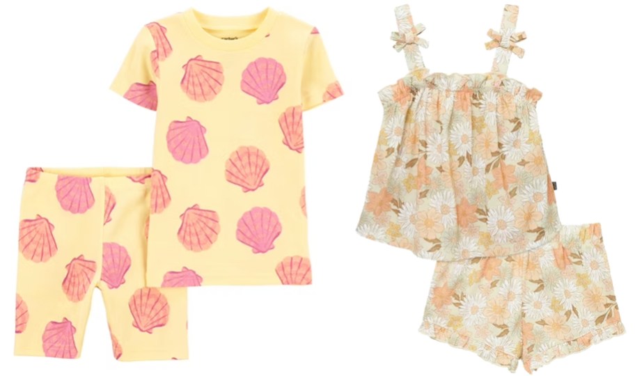 seashell and floral print toddler pajama sets
