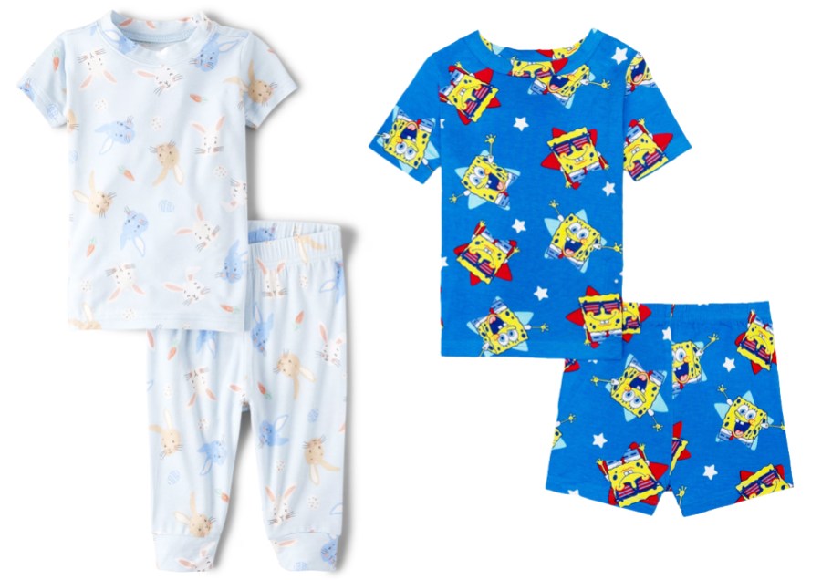 easter bunny and spongebob print pajama sets
