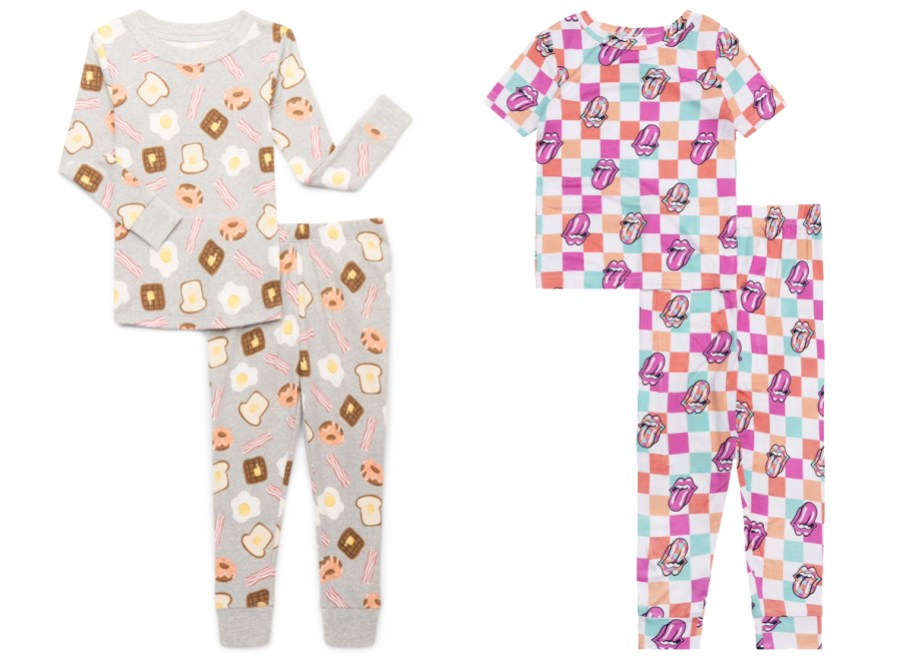 breakfast foods and rolling stones print kids pajama sets