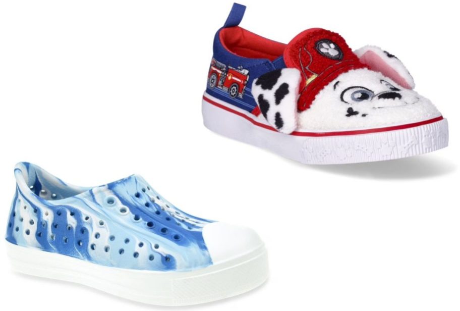 Stock images of two Walmart kids shoes