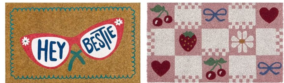 Hey bestie and heart and cherry doormats