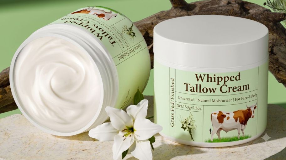 two Whipped tallow creams on top of a table