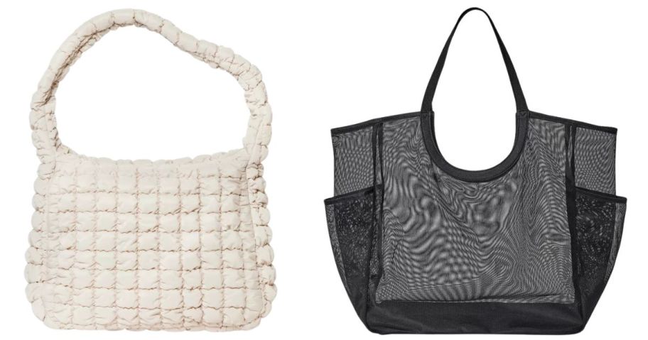 Wild Fable Puffer Hobo Shoulder Bag and Shade & Shore Packable Cut Out Mesh Tote Handbag