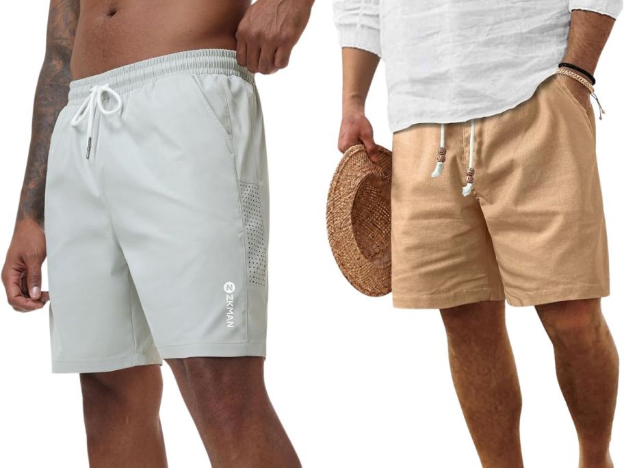 two men wearing ZKMAN men's shorts
