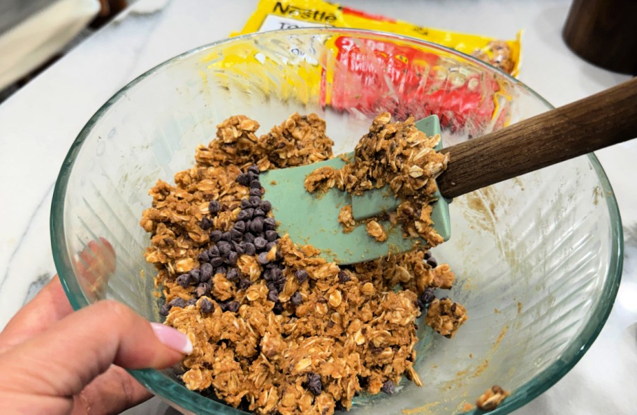 adding chocolate chips 
