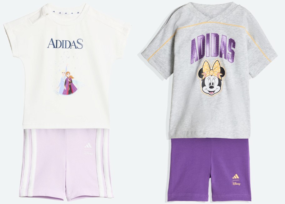 two disney adidas t-shirt and shorts outfit sets